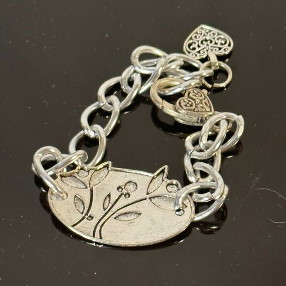 Floral Silver Chain Bracelet Gift Charm Heart Boho Hippie Friendship Birthday - Picture 2 of 2
